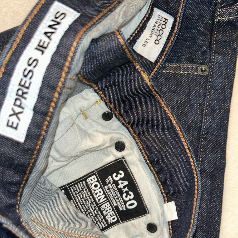 Express Rocco Slim Straight Jeans - Deep Blue